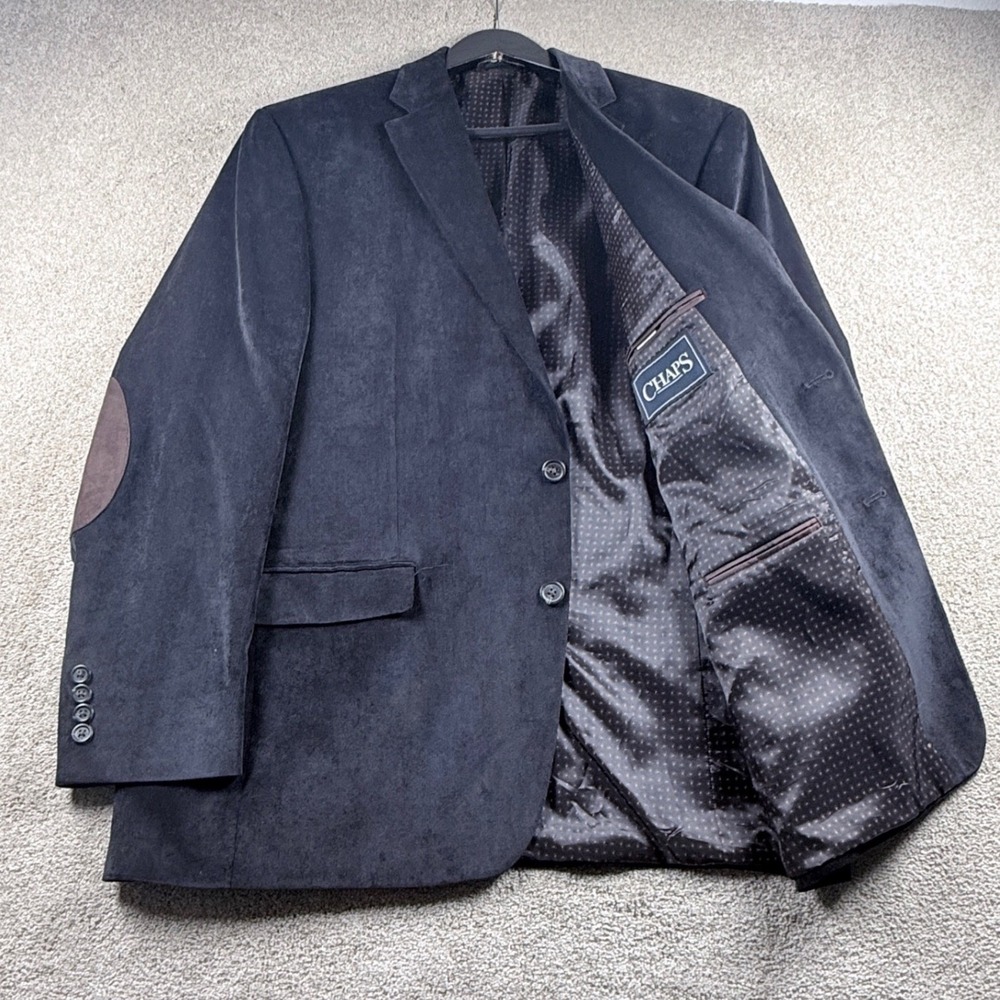 Chaps Corduroy Blazer Mens 44R Black Excellent Elbow Patches Stretch Jacket